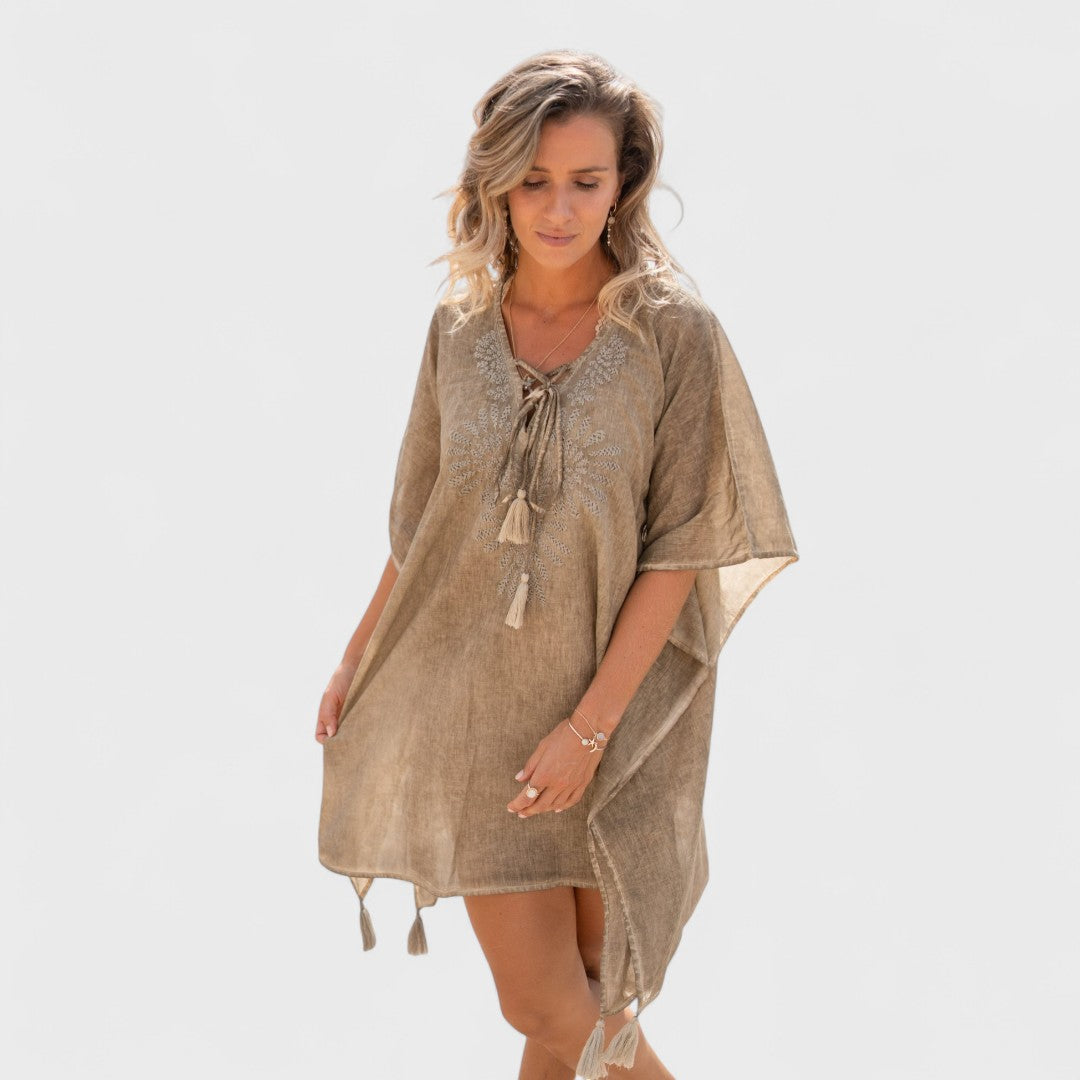 LIANA | Kurzes Kaftan Lia Flo Taupe
