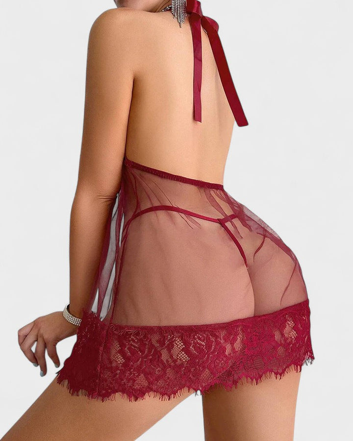 Anežka | Blumige blonde Halter Babydoll mit Tanga