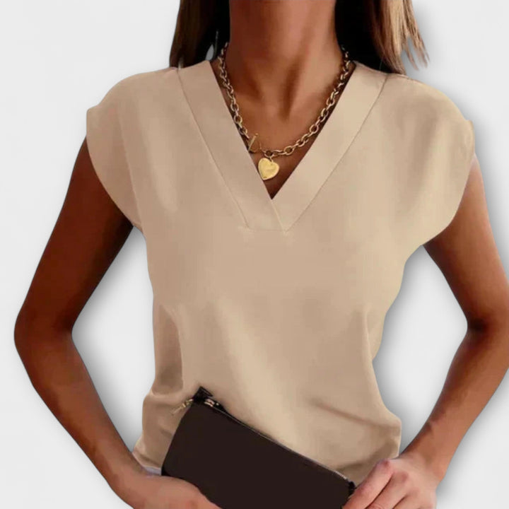 Damen Sommer Top mit V-Ausschnitt und lockeren Ärmeln