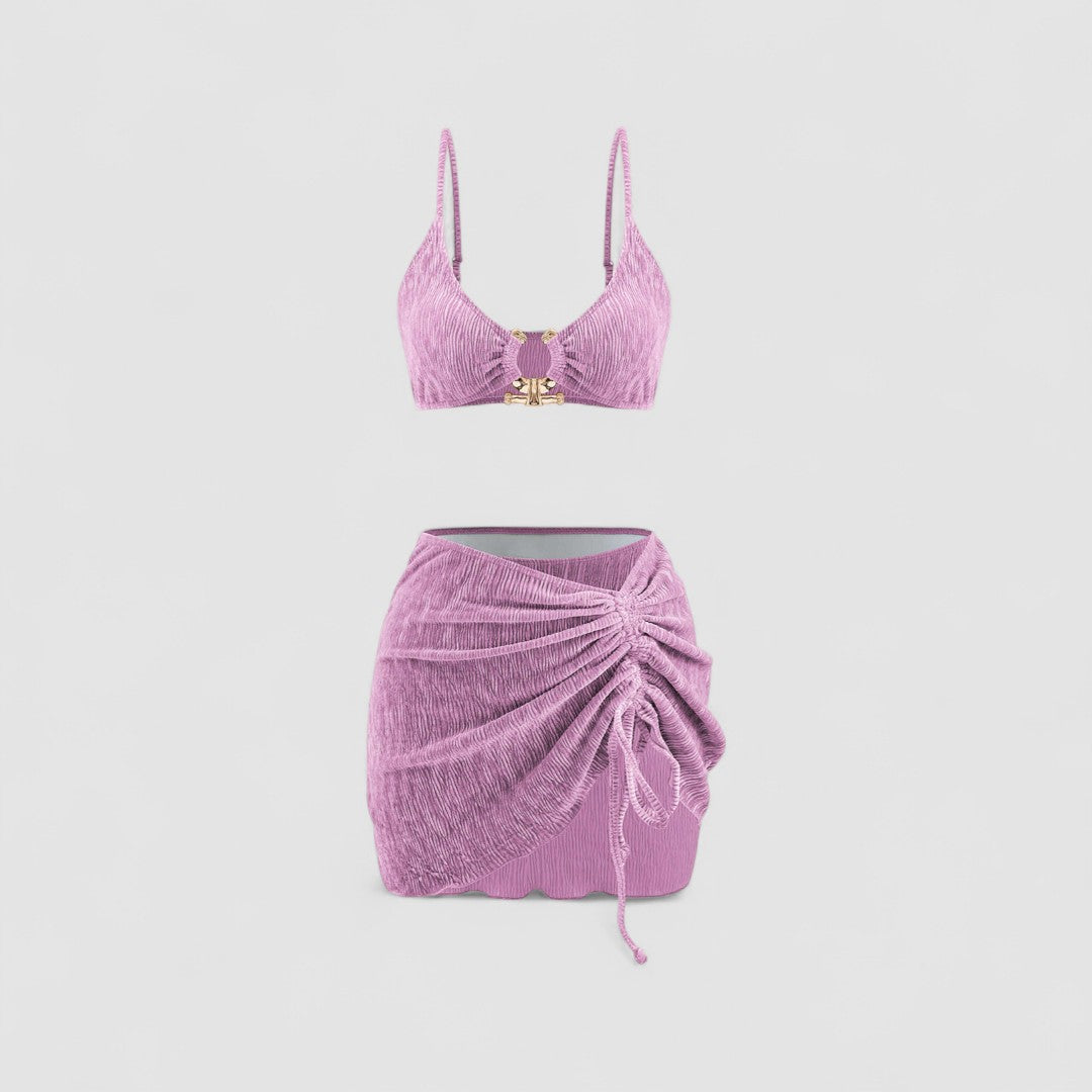 VIOLA | Samt-Bikini mit Sarong – 3 Teile