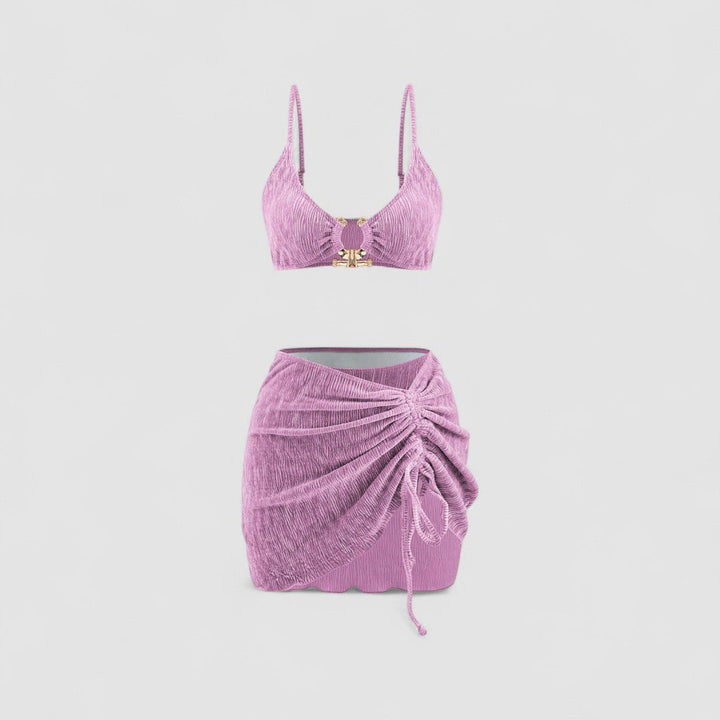 VIOLA | Samt-Bikini mit Sarong – 3 Teile