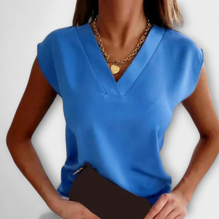 Damen Sommer Top mit V-Ausschnitt und lockeren Ärmeln