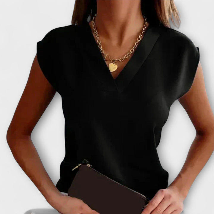 Damen Sommer Top mit V-Ausschnitt und lockeren Ärmeln