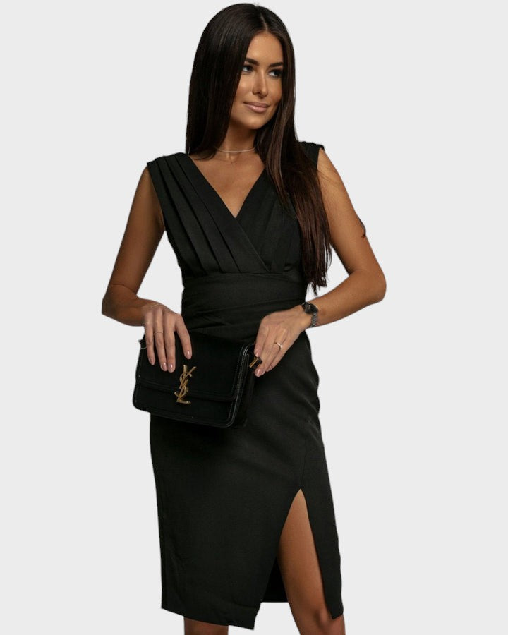 INGRID | Figurformendes Kleid mit V-Ausschnitt und Schlitz