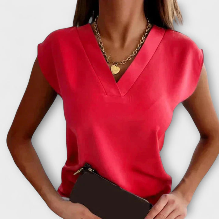 Damen Sommer Top mit V-Ausschnitt und lockeren Ärmeln
