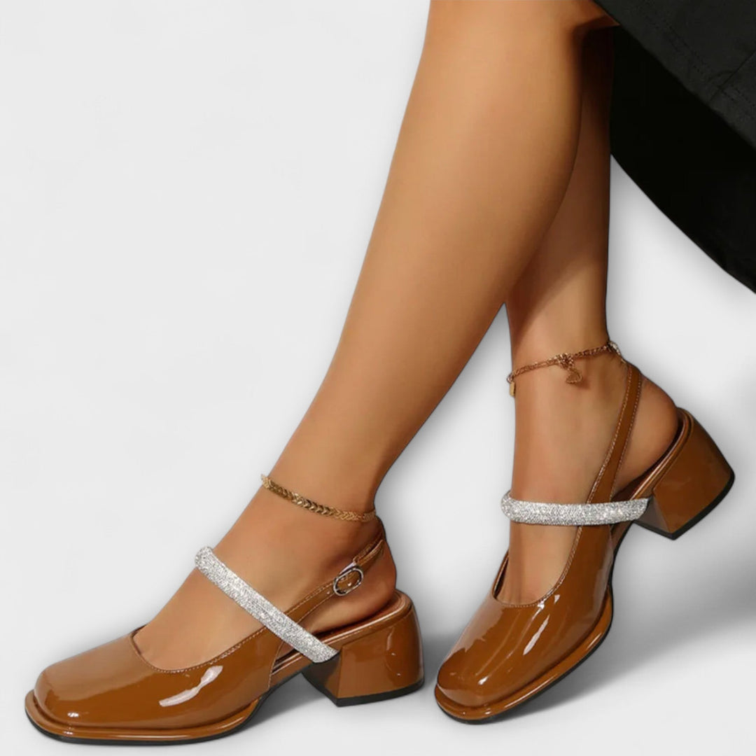 Celandra - Mary Janes mit glitzernden Riemen und Blockabsätzen