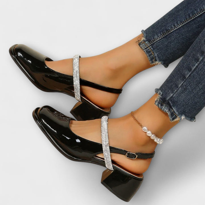 Celandra - Mary Janes mit glitzernden Riemen und Blockabsätzen