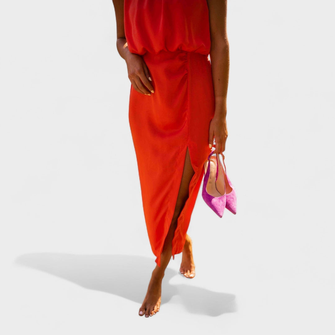 Tory – Sommer Satin Kleid mit Schlitz