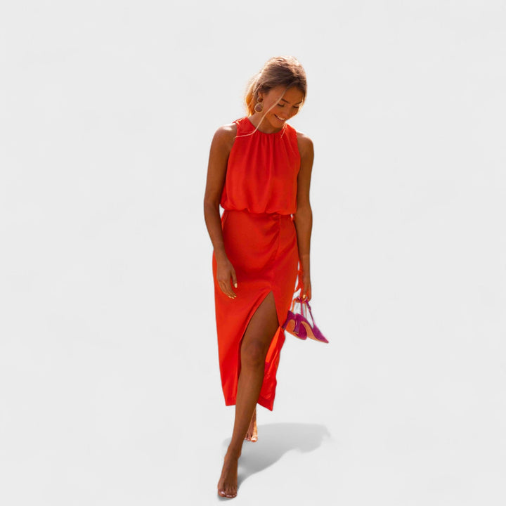 Tory – Sommer Satin Kleid mit Schlitz