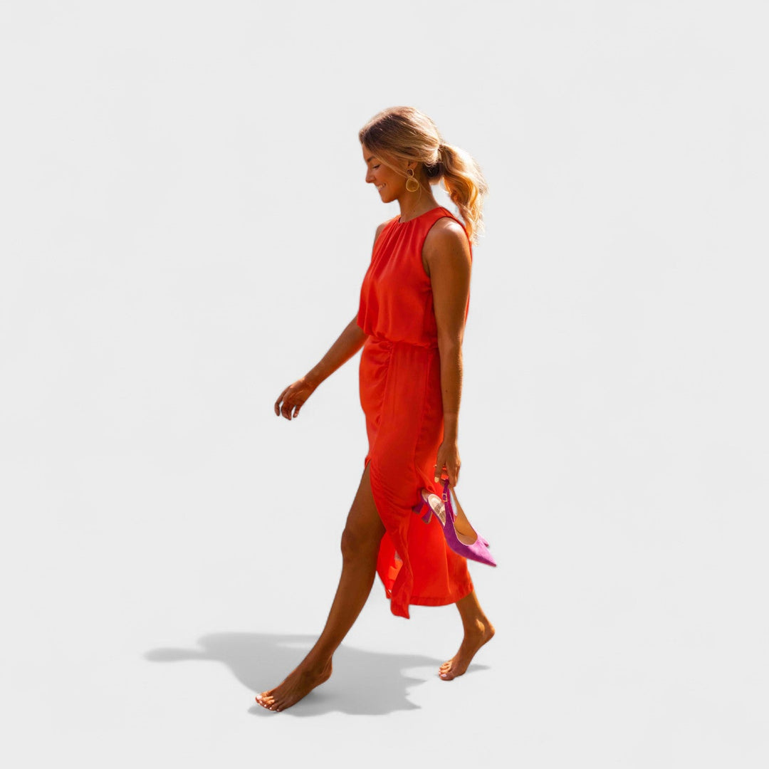 Tory – Sommer Satin Kleid mit Schlitz