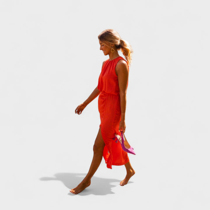 Tory – Sommer Satin Kleid mit Schlitz