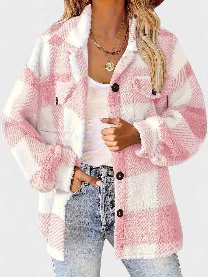 Rosa | Stilvolle karierte Fleecejacke