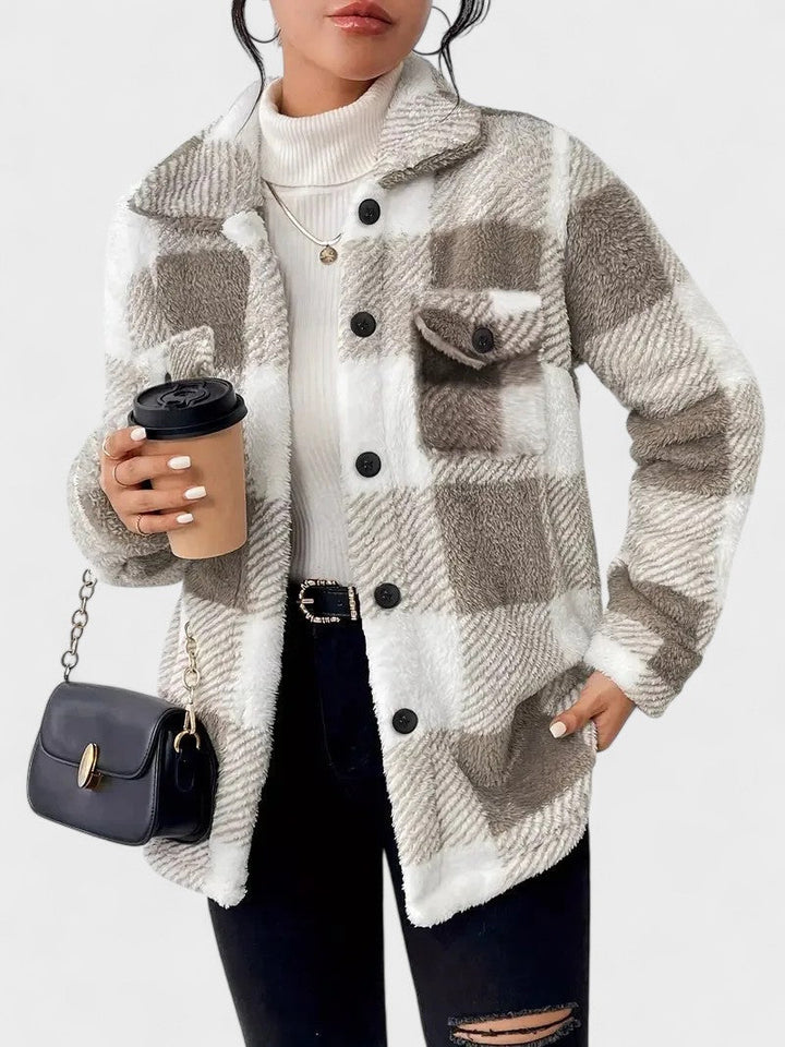 Rosa | Stilvolle karierte Fleecejacke
