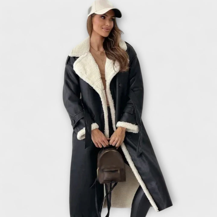 Marie – Lange klassische Strickjacke mit Fleecefutter und Kragen in Tenty
