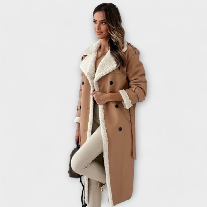 Marie – Lange klassische Strickjacke mit Fleecefutter und Kragen in Tenty