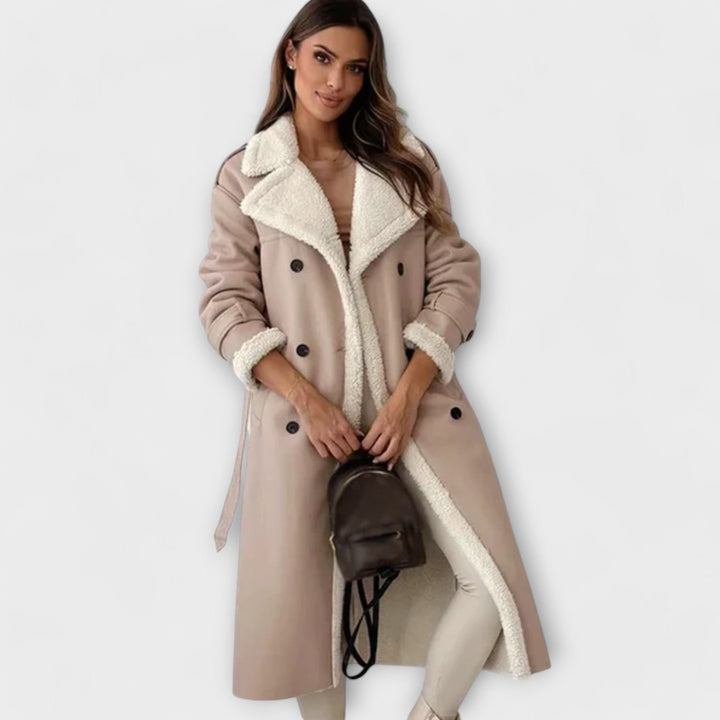 Marie – Lange klassische Strickjacke mit Fleecefutter und Kragen in Tenty