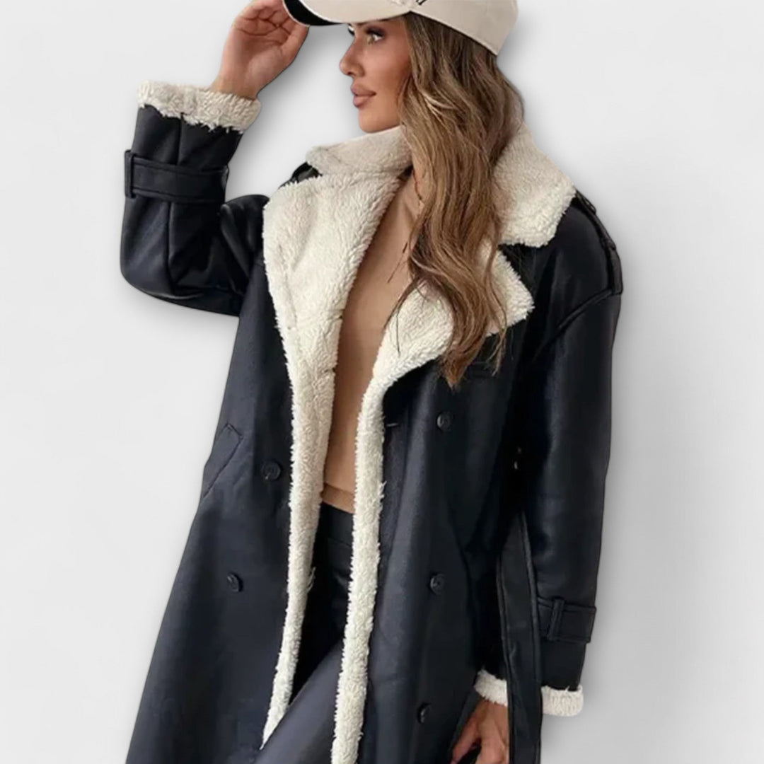 Marie – Lange klassische Strickjacke mit Fleecefutter und Kragen in Tenty