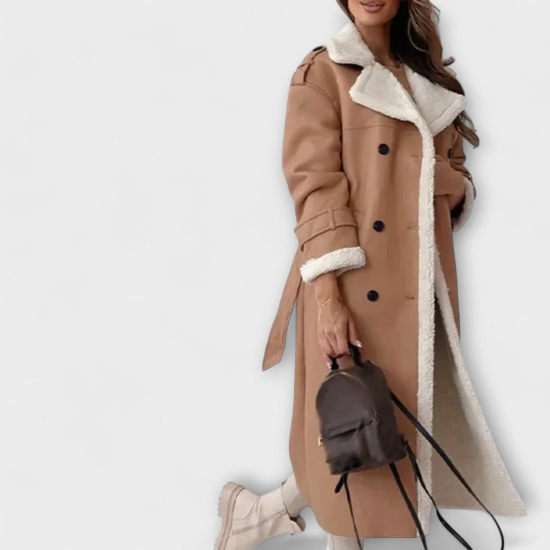 Marie – Lange klassische Strickjacke mit Fleecefutter und Kragen in Tenty