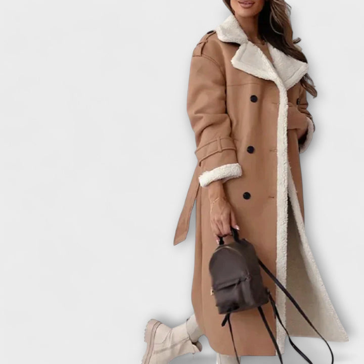 Marie – Lange klassische Strickjacke mit Fleecefutter und Kragen in Tenty