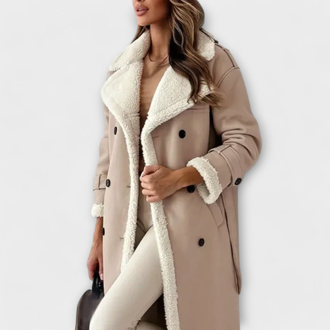 Marie – Lange klassische Strickjacke mit Fleecefutter und Kragen in Tenty