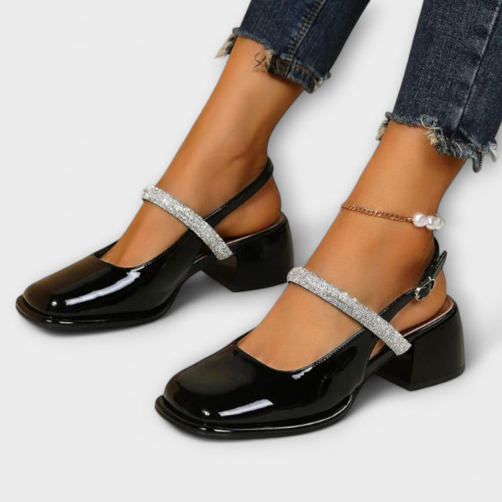 Celandra - Mary Janes mit glitzernden Riemen und Blockabsätzen