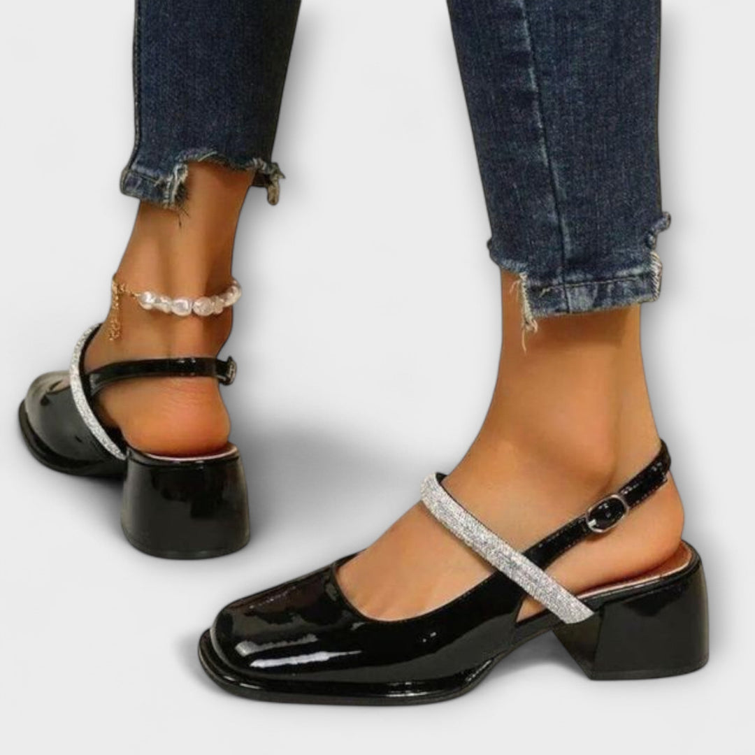 Celandra - Mary Janes mit glitzernden Riemen und Blockabsätzen