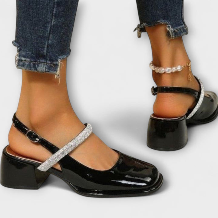 Celandra - Mary Janes mit glitzernden Riemen und Blockabsätzen