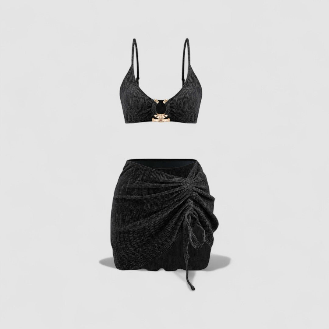 VIOLA | Samt-Bikini mit Sarong – 3 Teile