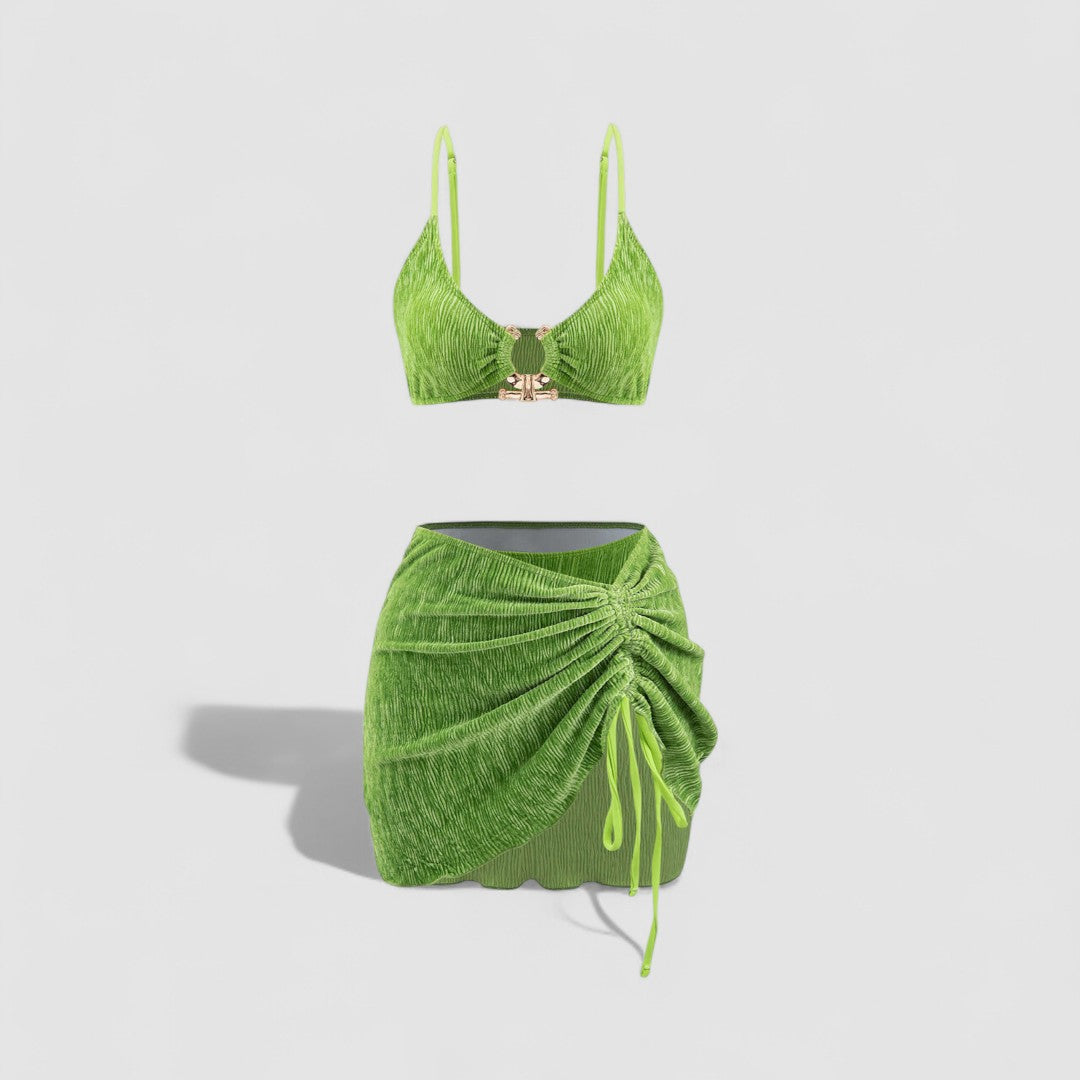 VIOLA | Samt-Bikini mit Sarong – 3 Teile