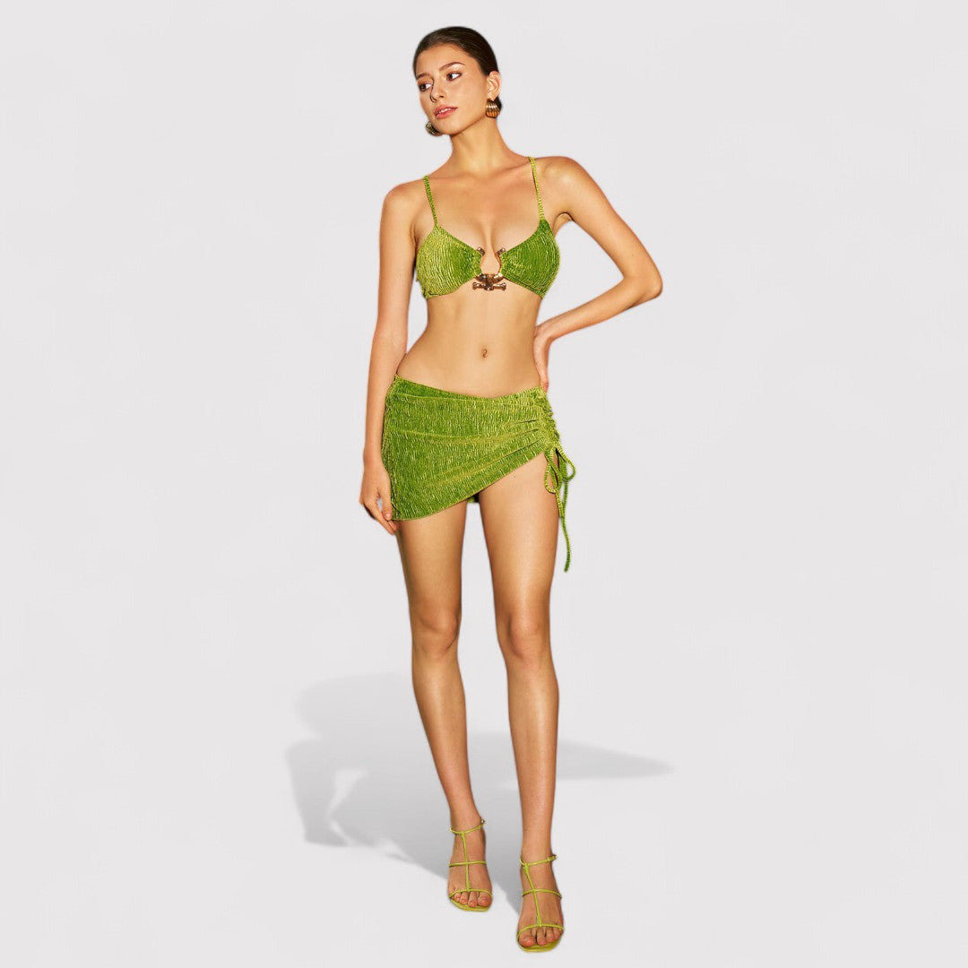 VIOLA | Samt-Bikini mit Sarong – 3 Teile