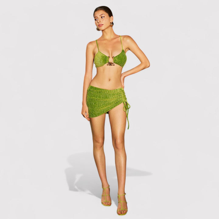 VIOLA | Samt-Bikini mit Sarong – 3 Teile
