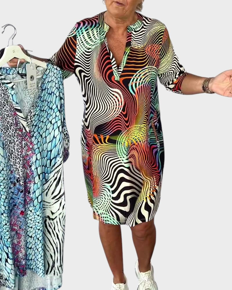 Žofie | Buntes Kleid mit V-Ausschnitt